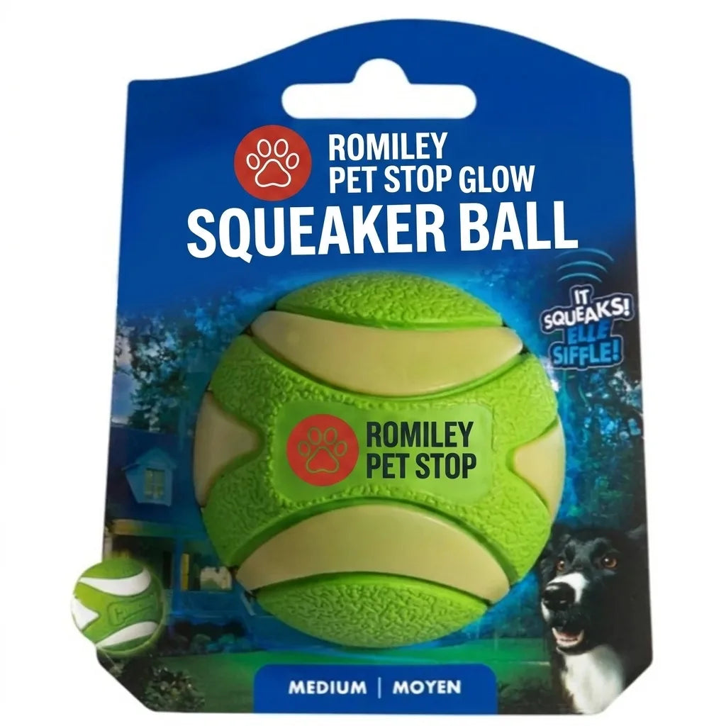 Romiley Pet Stop Glow-in-the-Dark Squeaker Fetch Ball for Dogs