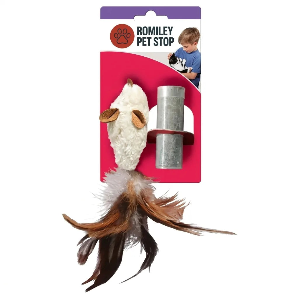 Romiley Pet Stop Refillable Catnip Plush Mouse Toy with Feathers